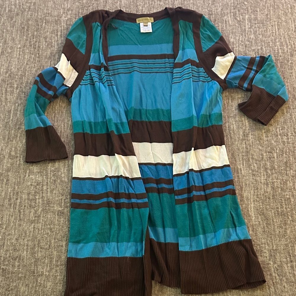 Kerey Brooke- Striped Brown and Blue Cardigan